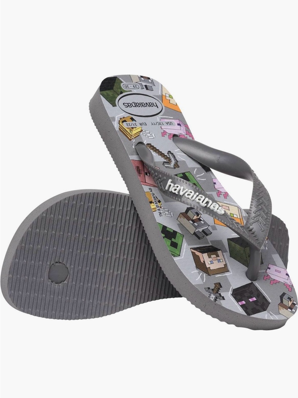 Havaianas Kids Flip Flops Gray Multicolor Minecraft Print